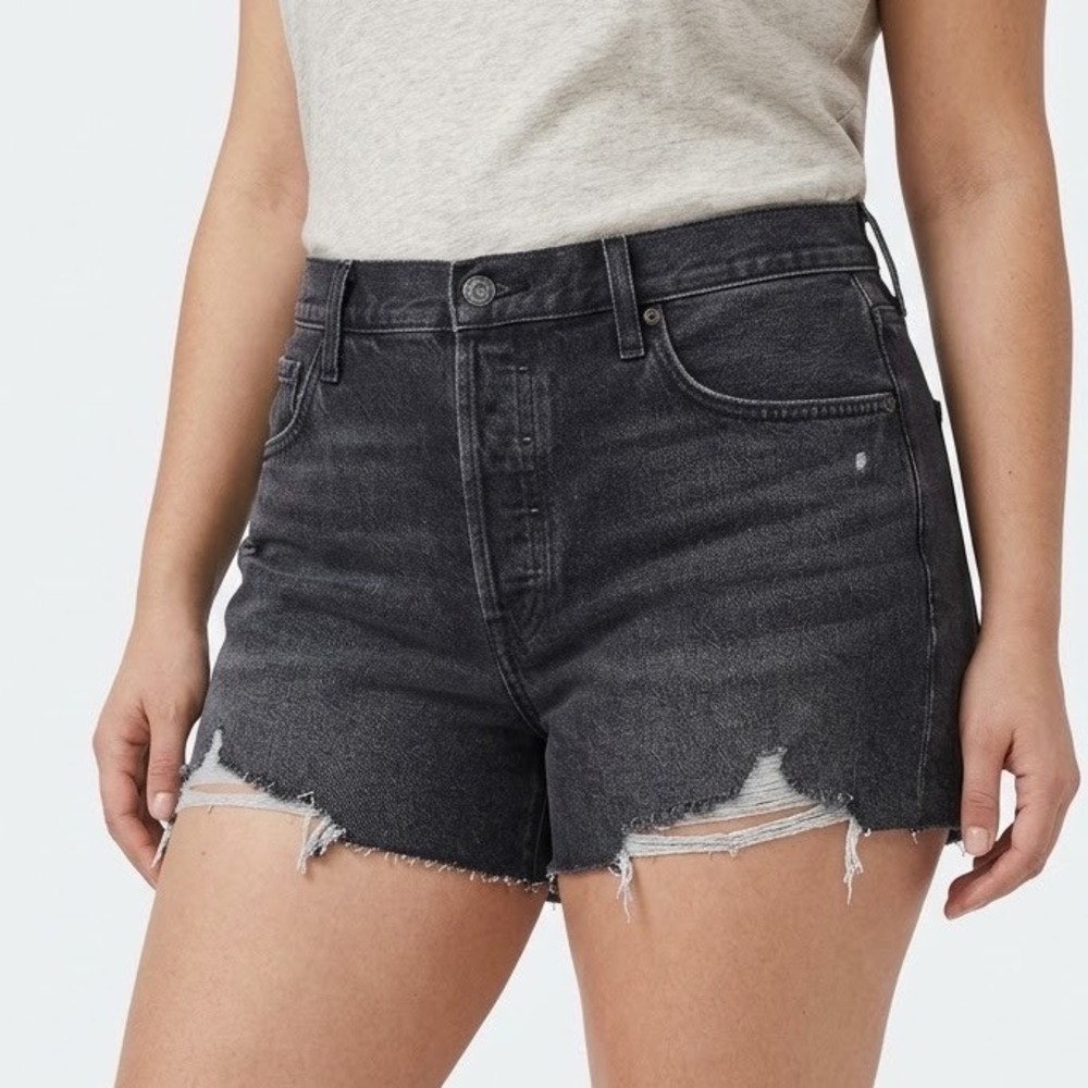 Z Supply Denim Classic Hi-Rise Denim Shorts Washed Black Distressed Size 31 NEW